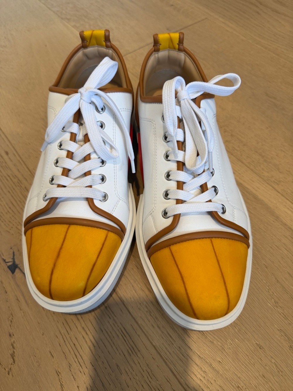 Authentic limited edition Christian Louboutin White and Yellow Low-Top Sneakers